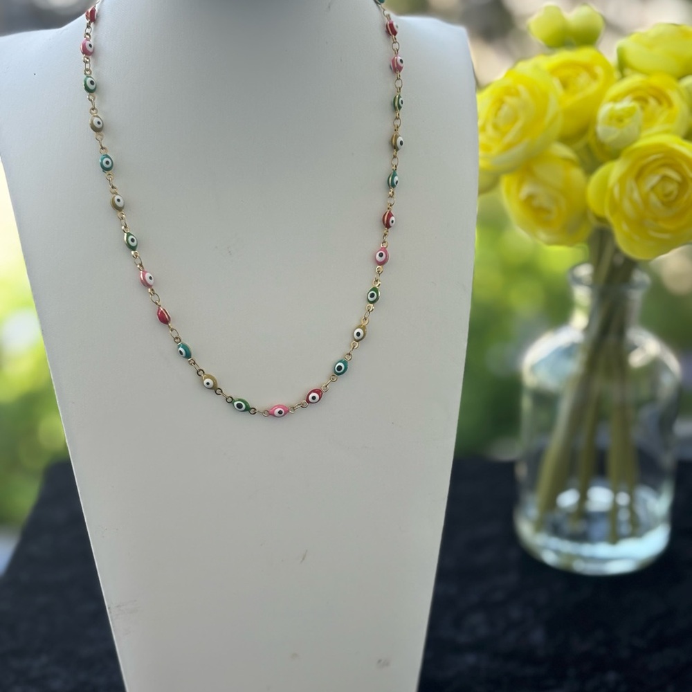 Multicolor Beaded  Evil Eye Necklace